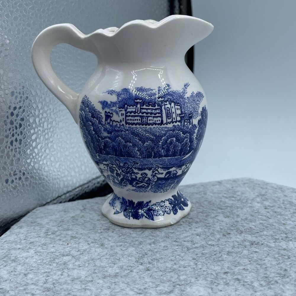 Vintage  castle scene in blue and white creamer